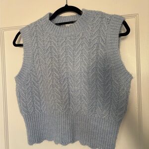 Zara Light Blue Knit Sleeveless Sweater